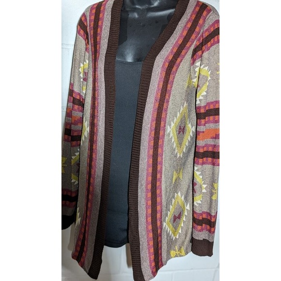 Live and Let Live Striped Open Front Cardigan Boho Sweater Aztec Geometric Small - Picture 2 of 5